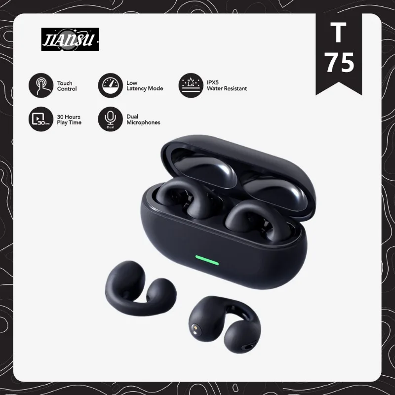 

Bluetooth-наушники T75 с клипсой, костной проводимостью, с микрофоном