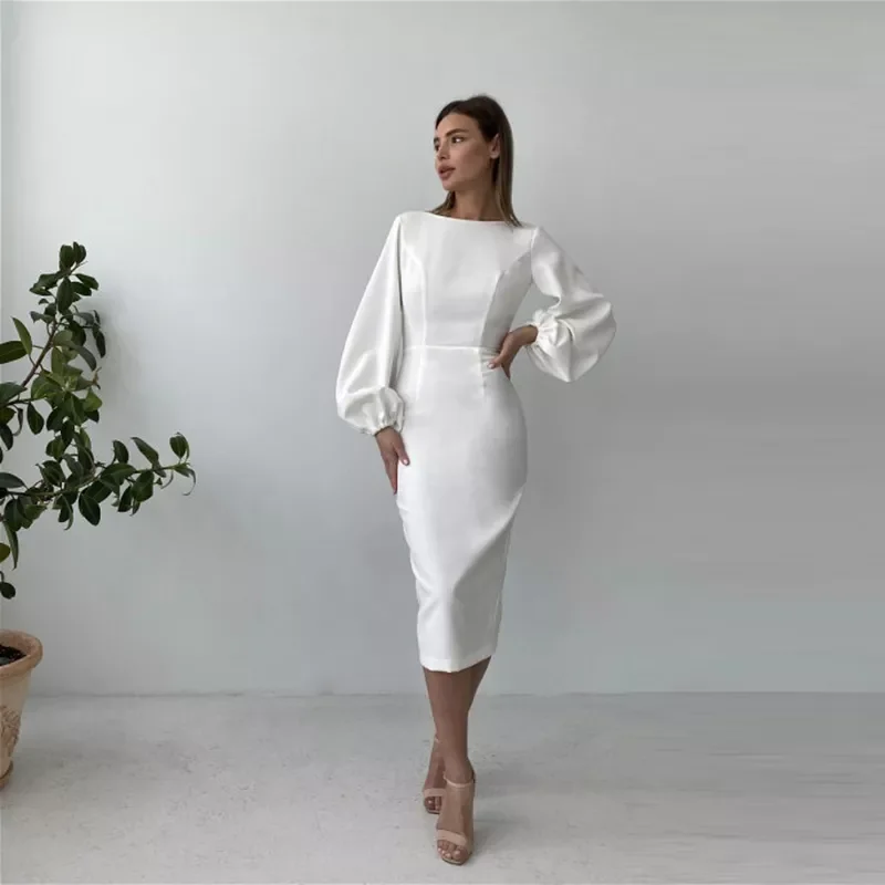 

Churses Sexy Slit O-Neck Backless Midi Dress Autumn Lantern Sleeve Fashion Tight Elegant Night Club Party Dresses For Women 2021