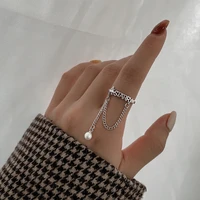 1pcs net red live streaming finger ring jewelry trendy silver color letter tassel chain open rings for women punk party gifts
