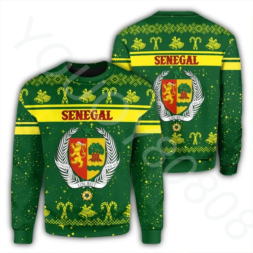 African Region Sweater Men's Sweater Harajuku Sweatshirt Print Senegal Christmas Sweater Men's and Women's Round Neck Top