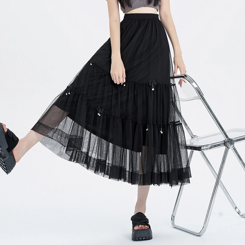 Повседневная однотонная тюлевая сетчатая юбка с бантом модная милая юбка-пачка