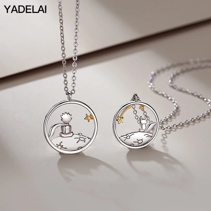 

YADELAI Cute Little Prince Fox Pendant Necklace Couple Pendants Necklace emo Women Jewelry Long Distance Love Valentine Day Gift