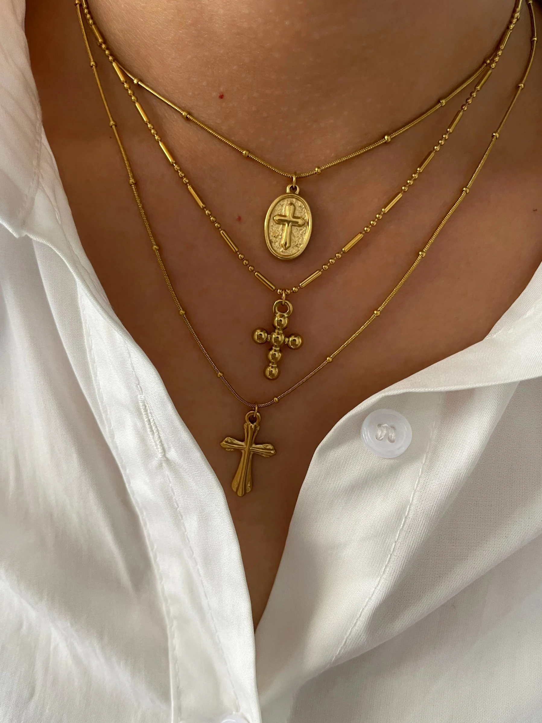 Ожерелье Peri'sbox из нержавеющей стали с позолоченными овальными и круглыми