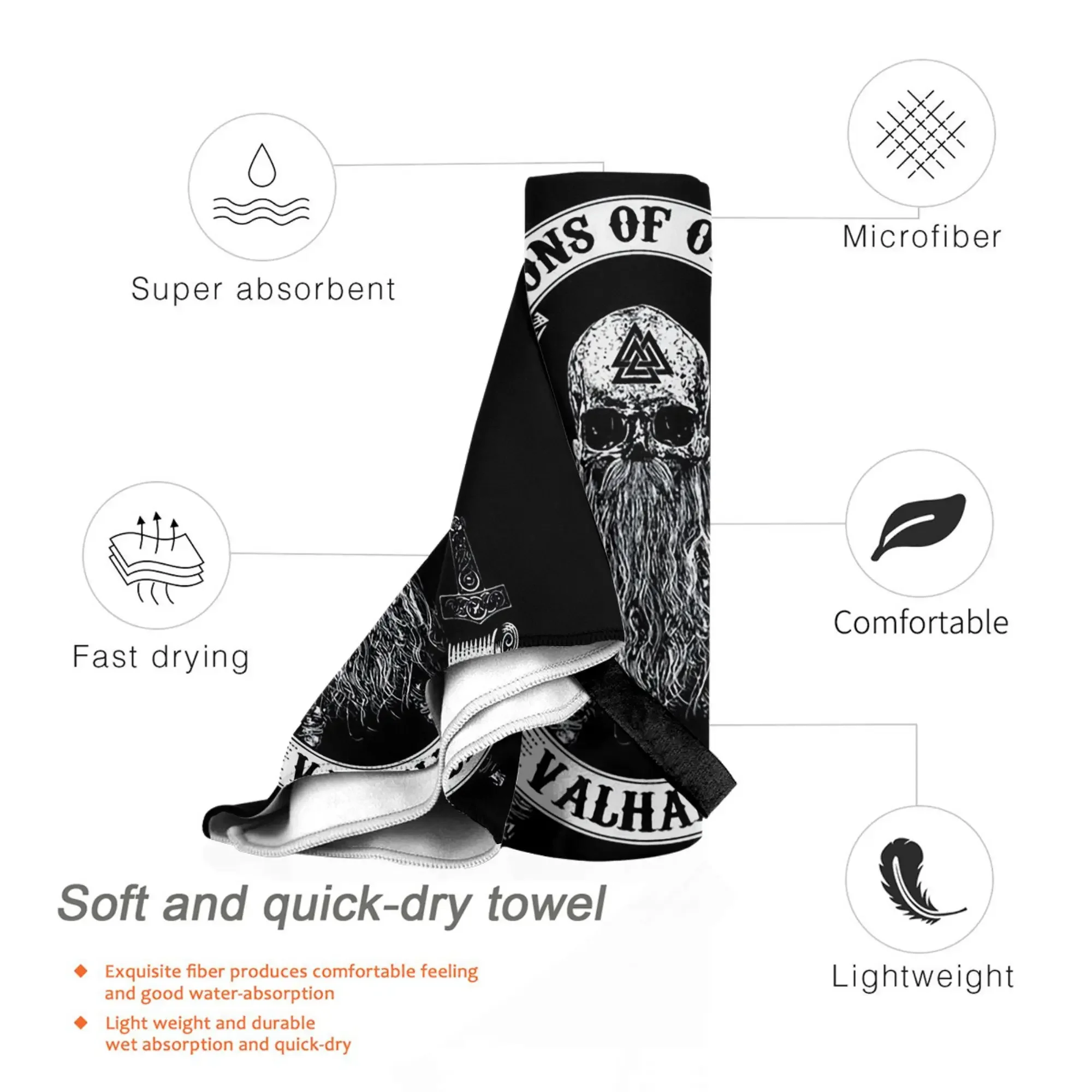 Фото Пляжное полотенце See You In Valhalla Skull Viking из мягкой микрофибры, быстросохнущее, впитывающее, для плавания №5