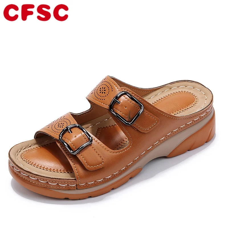 

Women Closed Toe Summer Shoes 2022 New Comfort Double Buckle Wedge Ladies Sandals Plus Size Platform Casual Slippers Women