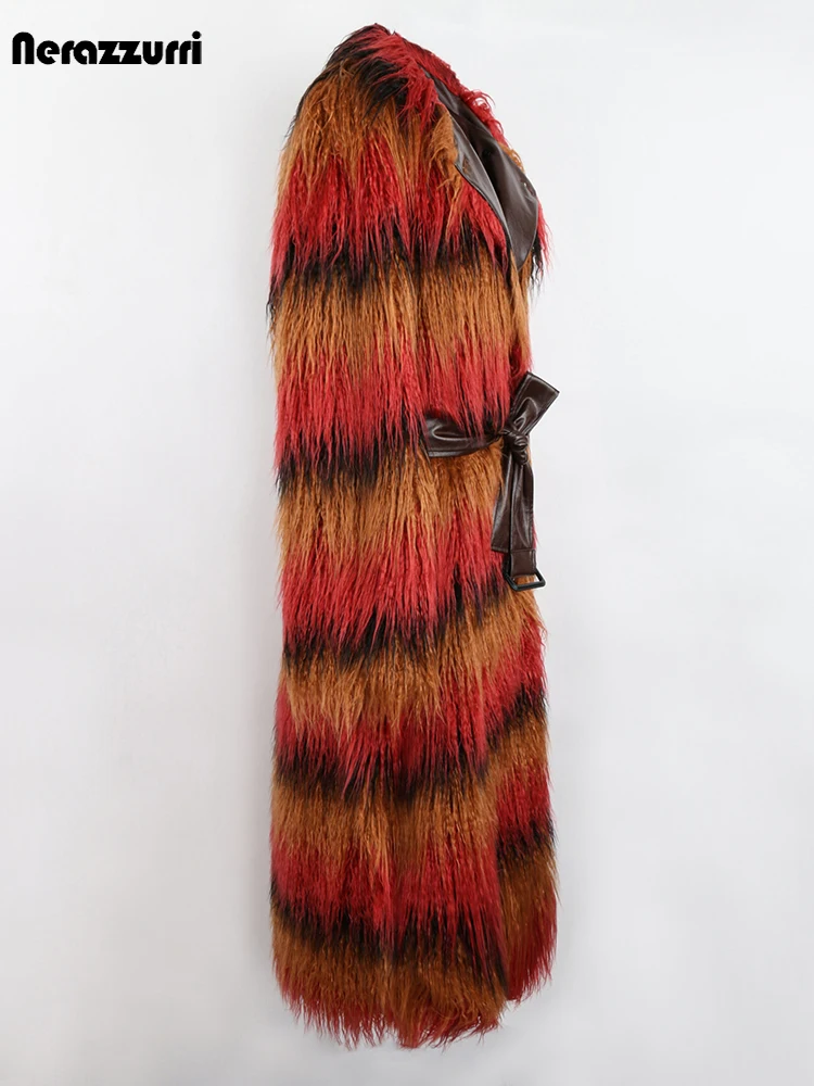 Nerazzurri Зимний длинный негабаритный красочный толстый теплый мохнатый тренч из