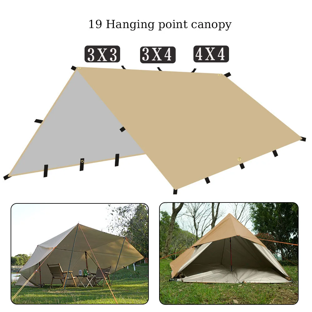 

4x4m 4x3m 3x3m 19 Hang Points Tent Tarp Survival Sun Shelter Shade Canopy Outdoor Backpacking Waterproof Camping Awning SunShade