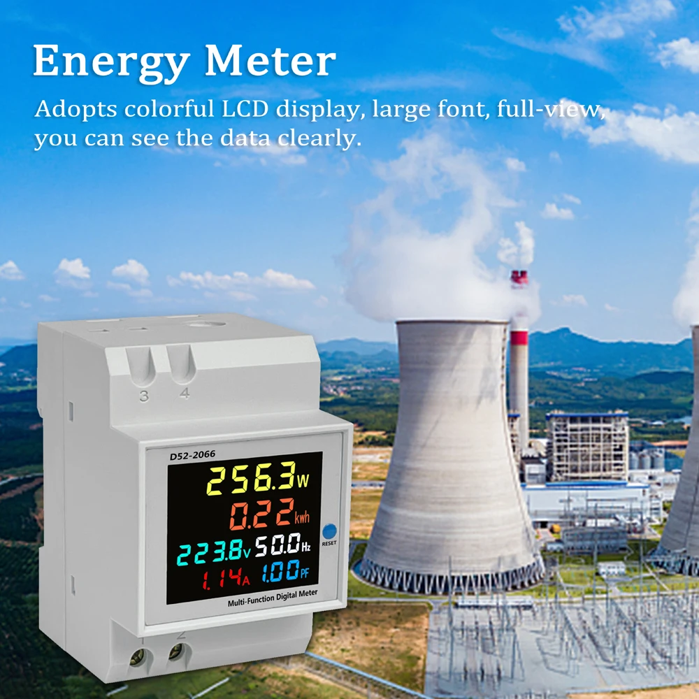 

D52-2066 DIN-Rail Meter Colorful LCD Display Voltage Current Active Power Frequency Electric Energy Measurement Monitor Device