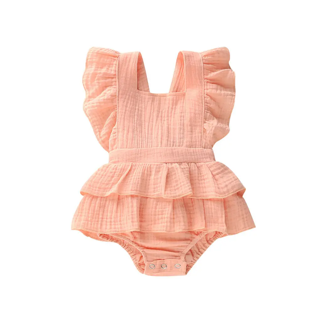 

0-24M Newborn Baby Girl Ruffle Romper Backless Solid Color Sleeveless Jumpsuit Outfit Sunsuit Cute Summer Clothing baby clothes