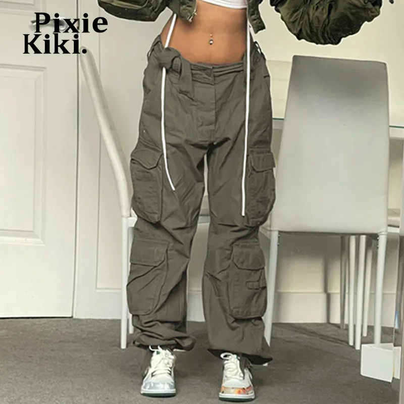 

PixieKiki Low Rise Jeans Pockets Cargo Pants Y2k Streetwear Women Baggy Denim Trousers Aesthetic Clothes 90s Joggers P84-EG71