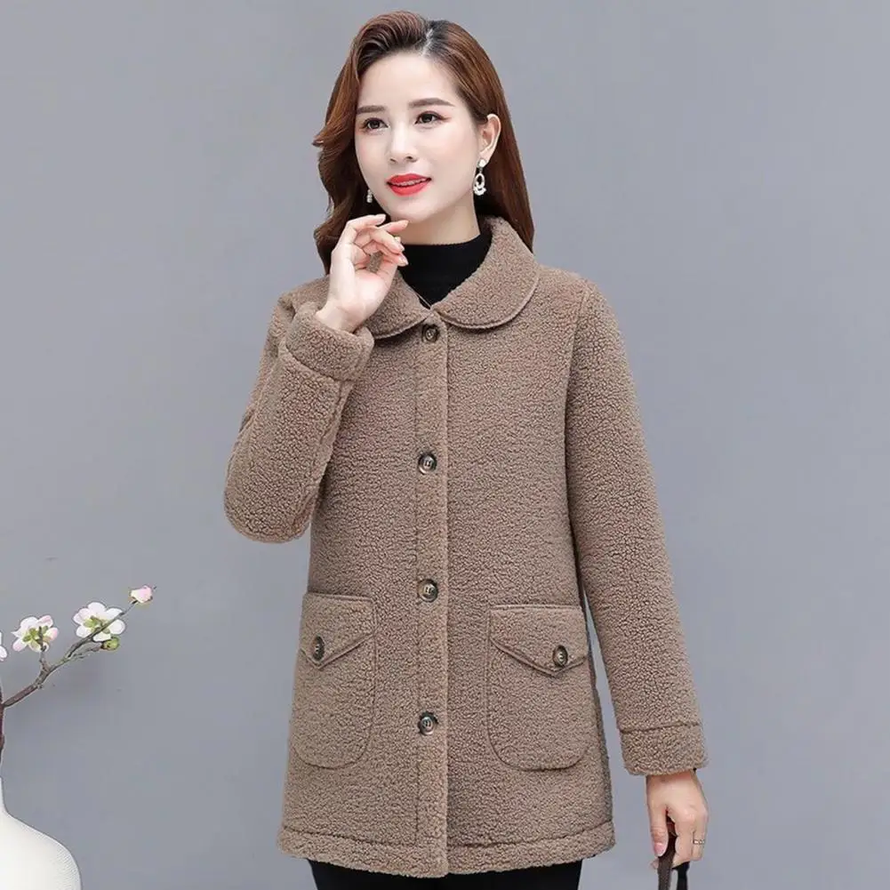 

Women Jacket Stylish Women's Winter Coat Thickened Single-breasted Cardigan with Soft Pockets Lapel Design Cold Resistant Mid
