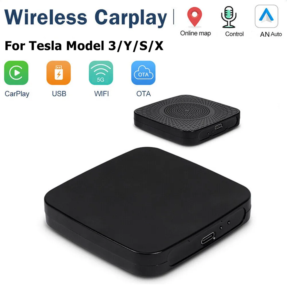 

Black Wireless Carplay Adapter For Tesla Model 3/Y/X/S Vehicles Wireless Carplay Ai Box AN Auto Box WiFi Adapter Car Electronics