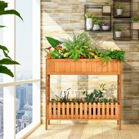 2-Tier Raised Garden Bed Elevated Wood Planter Box for Vegetable Flower Herb Plant Holder Stand Outdoor Furniture