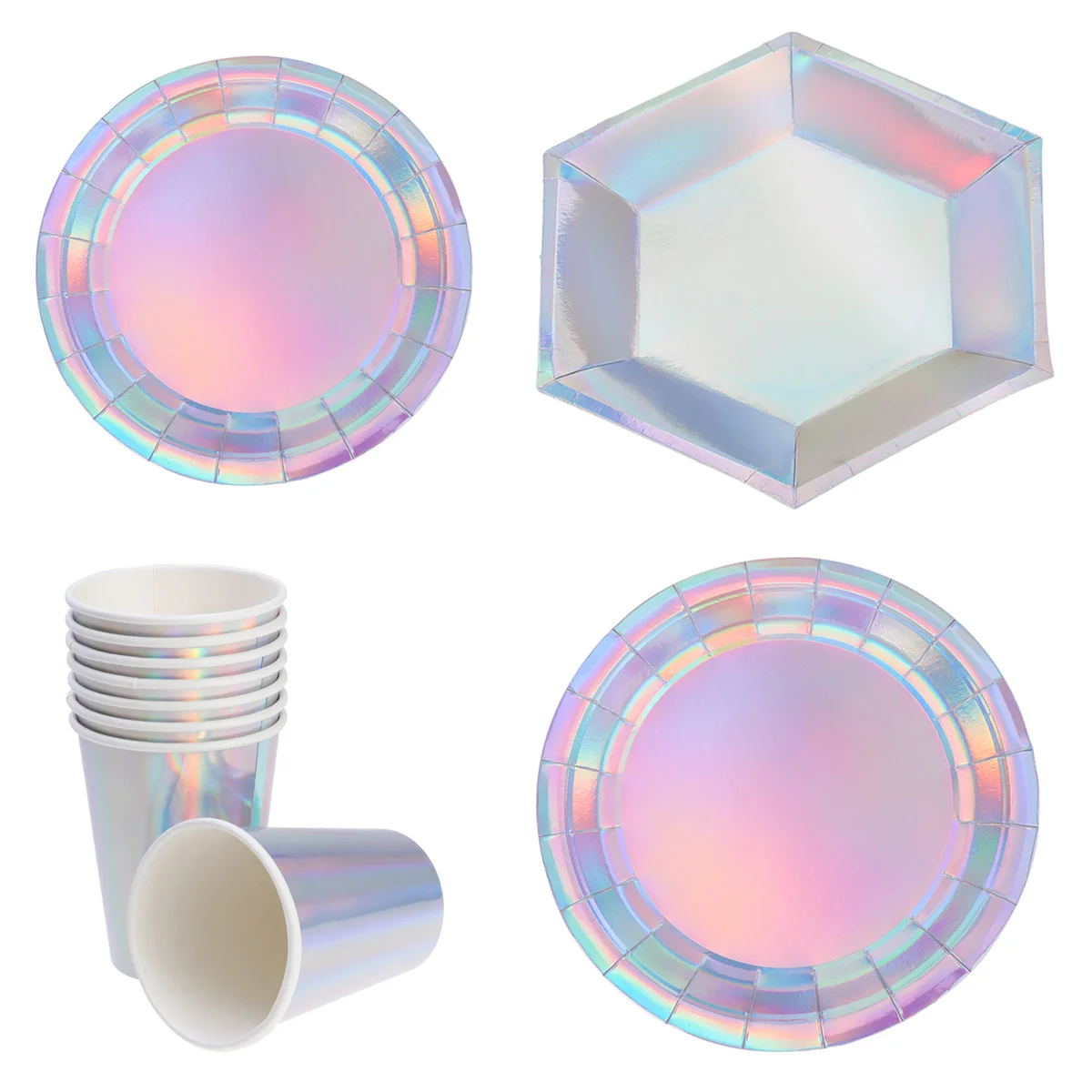 

32 Pcs Wedding Birthday Party Supplies Square Round Silver Iridescent Party