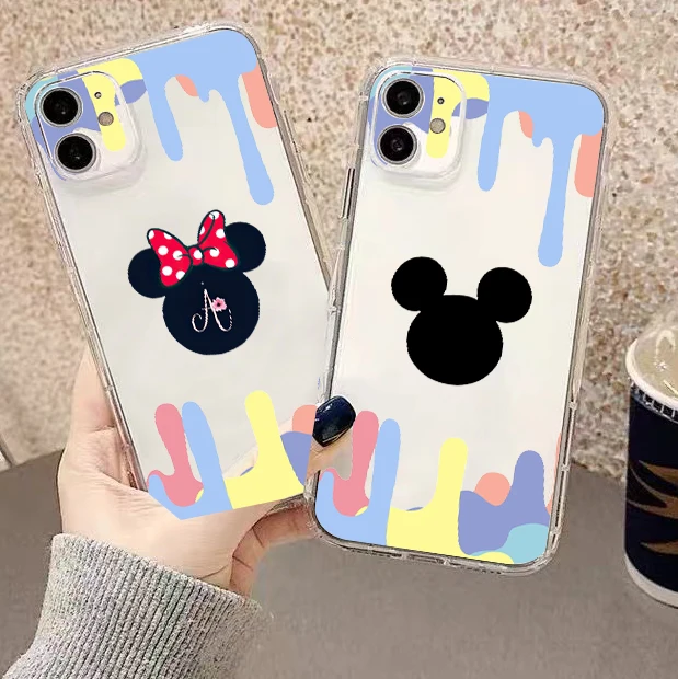 

Watercolor Mickey Mouse Logo For Apple iPhone 13 12 11 Pro Mini X XR XS Max SE 6 6S 7 8 Plus Clear Phone Case Black TPU