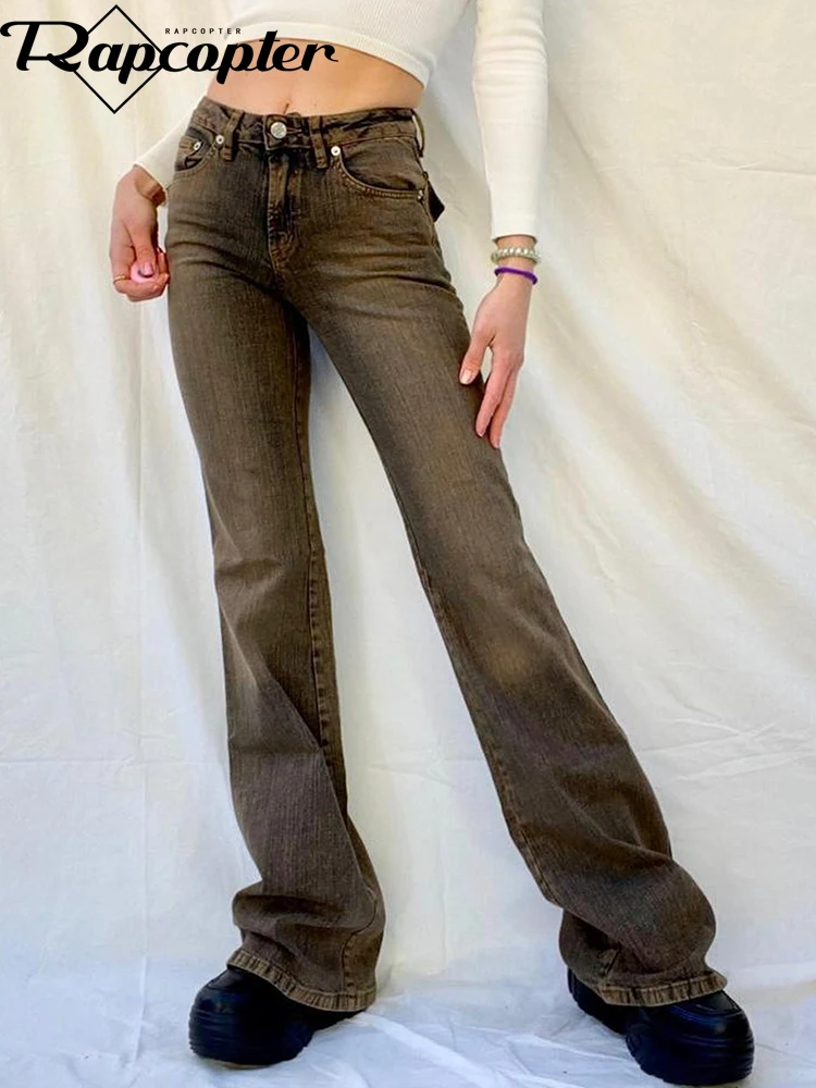 

Rapcopter y2k Tie Dye Flare Jeans Vintage Strecthy High Waisted Pants Women 90s Streetwear Button Korean Punk Joggers Distressed