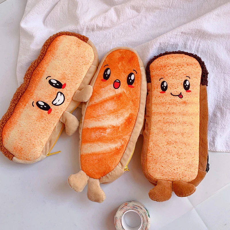 

Funny Bread Cute Pencil Case Plush Creative Pencil Bag School Stationery Bag