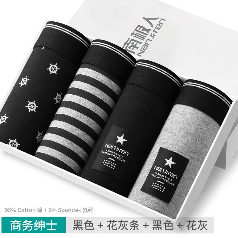 4Pcs/lot Men Boxer Underwear Men Cotton Man Boxers Shorts Comfortable Underpants Male Print Soft Breathable Panties