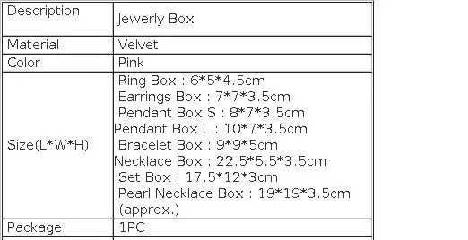 Elegant Pink Velvet Jewelry Box Ring Box Wedding Earrings Necklace Bracelet Storage Organizer Gift Set Box
