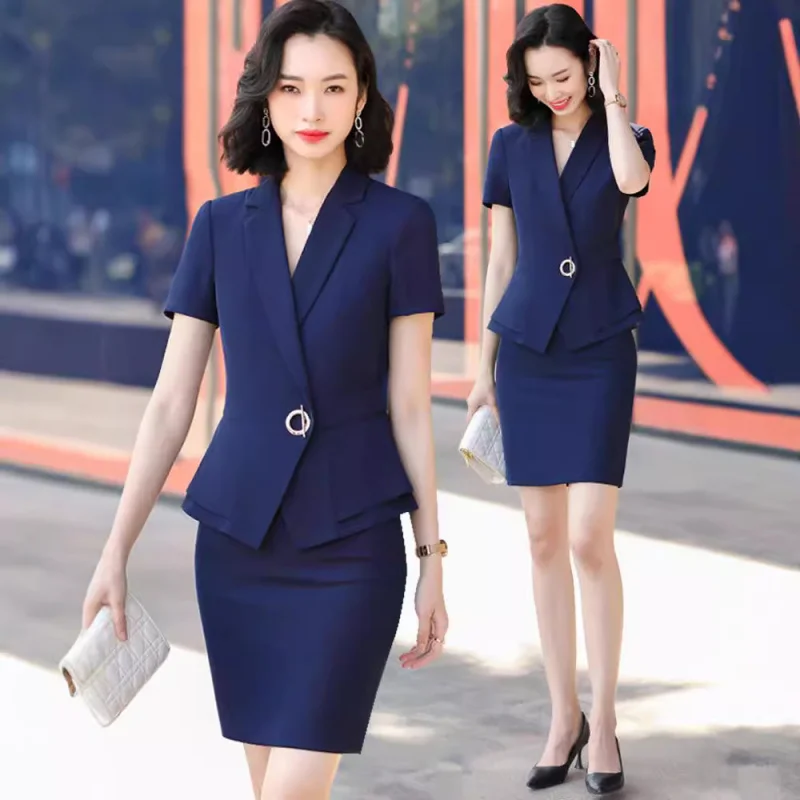 Деловой костюм с коротким рукавом Новинка лета 1882 изящный и модный юбкой