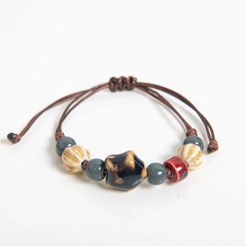 Многоцветный керамический браслет ручной работы со звездой и бусинами, регулируемый восковой шнур в стиле бохо, винтажный этнический стиль для пар и друзей