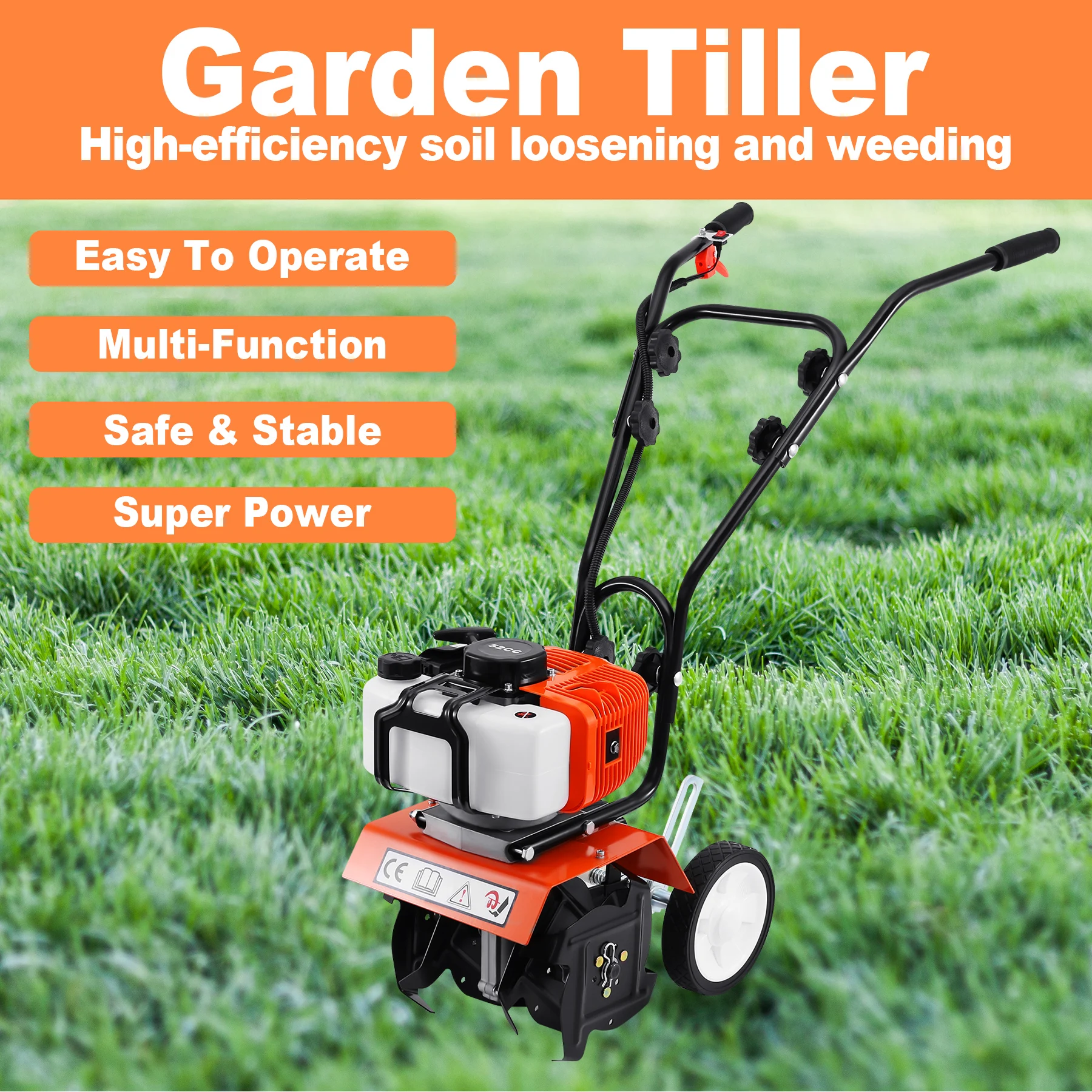 

Samger 52cc Garden Tiller 2-Stroke 1.65KW Motor Cultivator Rotavator Lawn Soil Mini Gasoline Tillage Machine Agricultural Tool