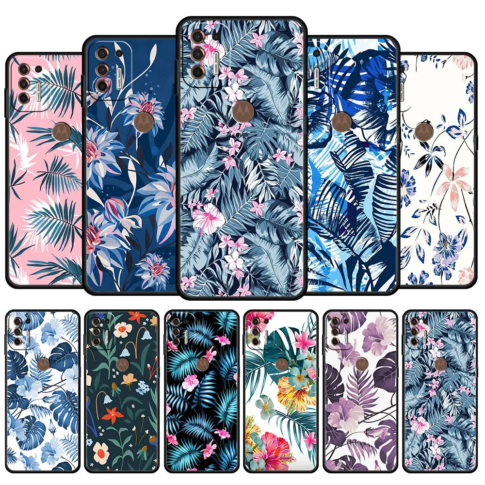 

Phone Vintage Green Floral Palm Leaves Case for Motorola Moto G30 Edge 20 30 Pro G Stylus One Fusion G9 Plus Play Silicone