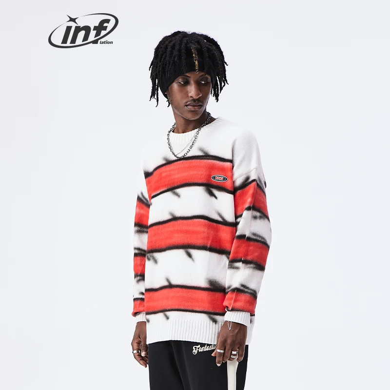 

Мужские свитера в полоску с нарисованными вручную красками, большие мужские джемперы в уличном стиле