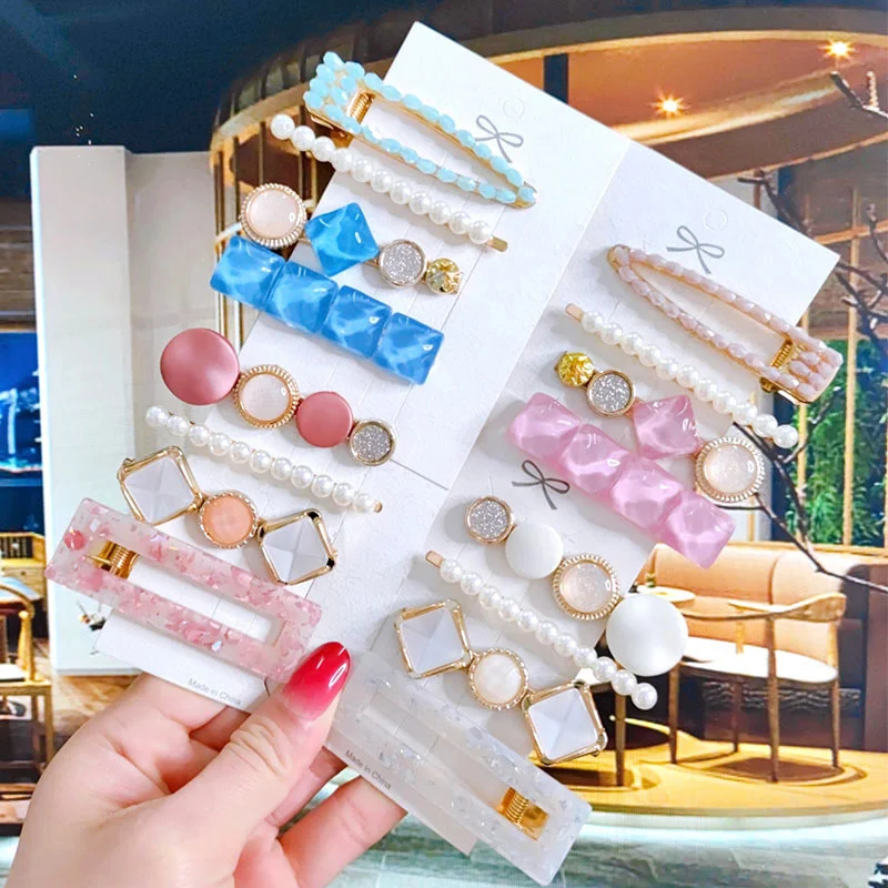 

3/4PCS Women Hair Clips Hair Accessories Jewelry Korean Acrylic Barrettes Set Fashion Simulated Pearl Hairpins For Girl Hairgrip