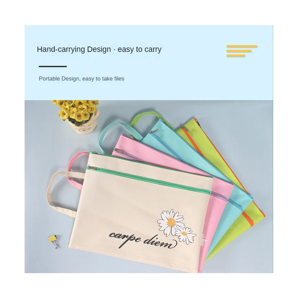 

4Pcs Double-Layer A4 File Bag File Folder File Bag Stationery Storage File Pouch for Students School Office Supplies