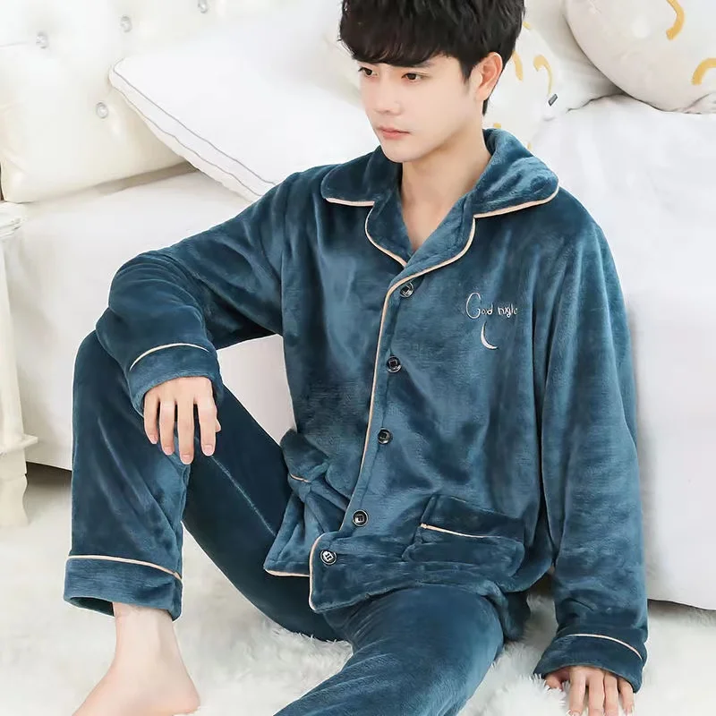 2022 New Flannel Pajama Sets For Men Long Sleeve Thick Warm Winter Soft Coral Fleece Male Sleepwear Ladies Home Clothes Pyjamas