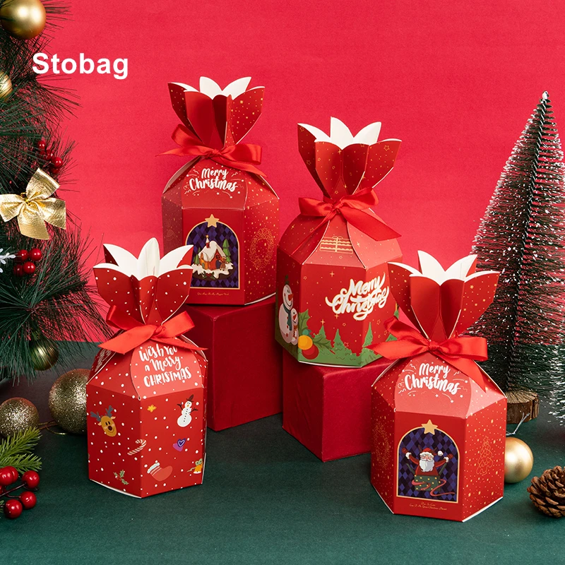 

StoBag 10/30pcs Marry Christmas Gift Apple Box Ribbon Candy Package Cute Santa Claus Kids Child Holiday Happy Year Party Favors