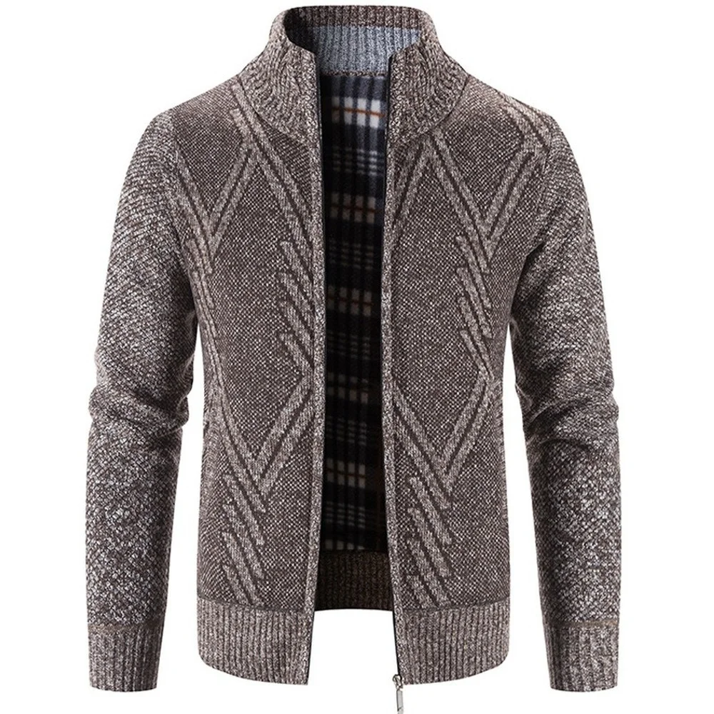 

Autumn And Winter New Geometric Printing Stand Collar Coat Men's Sweater Cardigan