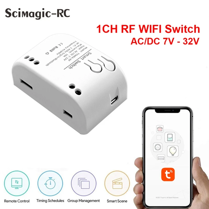 Умный выключатель RISE-1CH RF 7-32 В AC DC WIFI с дистанционным управлением 433 высветильник