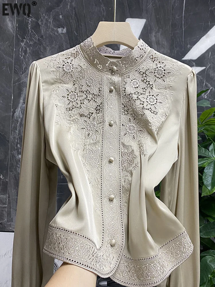 

Elegant Blouses Womens Clothes Tops Vintage Blusas Stand Collar Embroidery Blouse Korean Fashion Long Sleeve Shirt B429