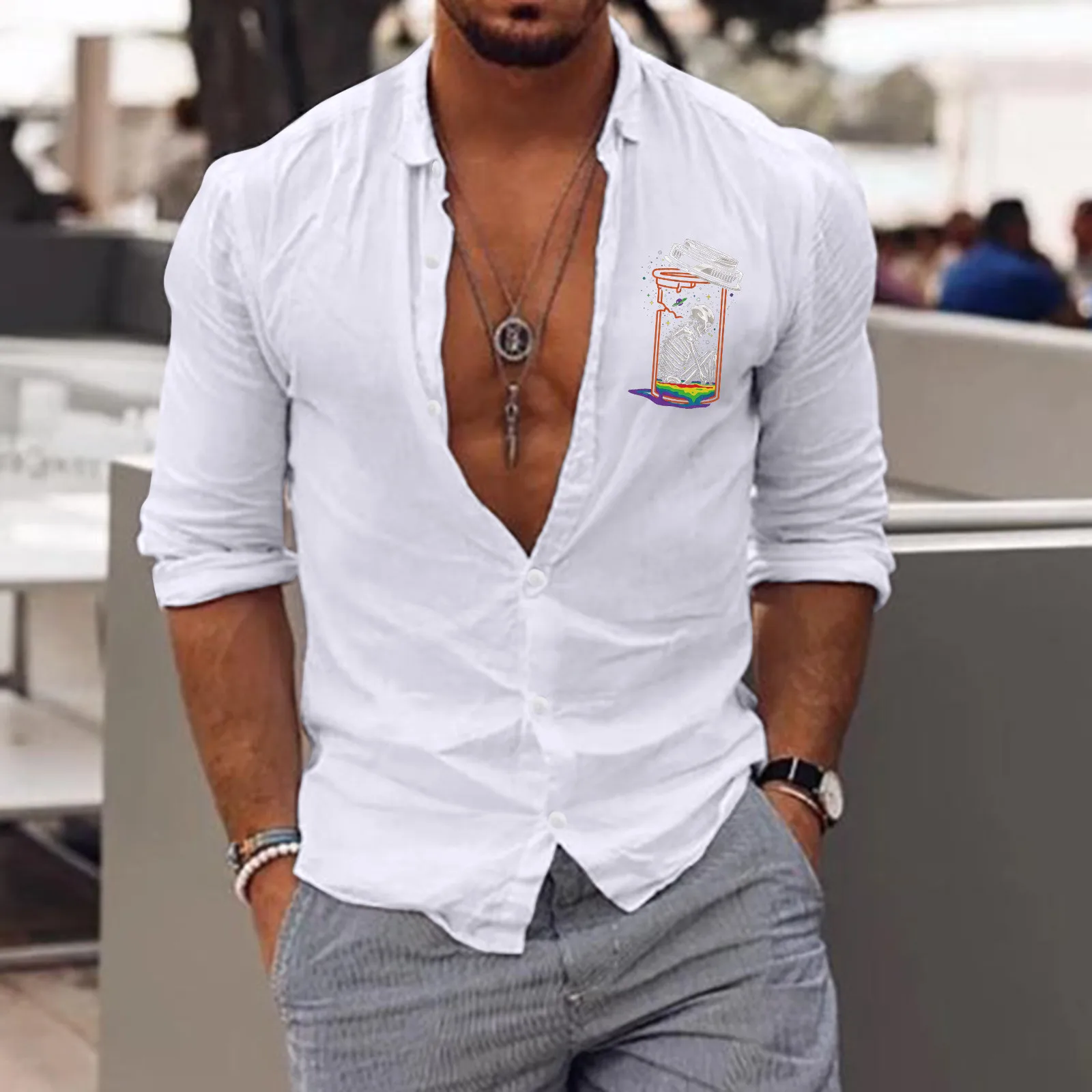 

Рубашка мужская с принтом дракона, модная Повседневная блуза с длинным рукавом, из мягкого хлопка, Осень-зима