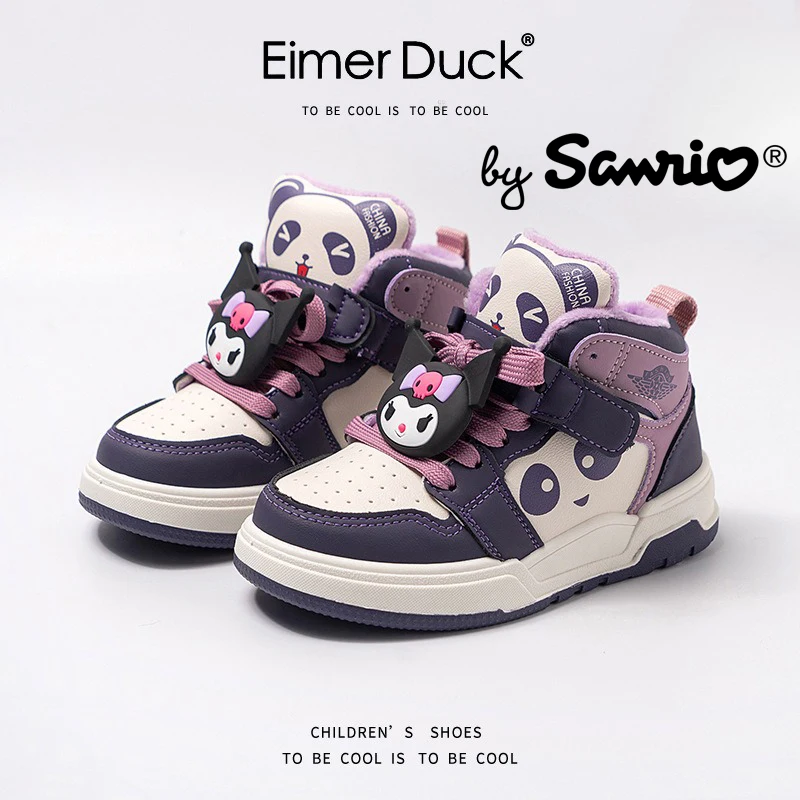 

2023 Sanrio Kuromi Children Shoes Sneakers Cartoon Plus Velvet Thicken Autumn Winter Warm Anime Kawaii Things Casual Girls Gift