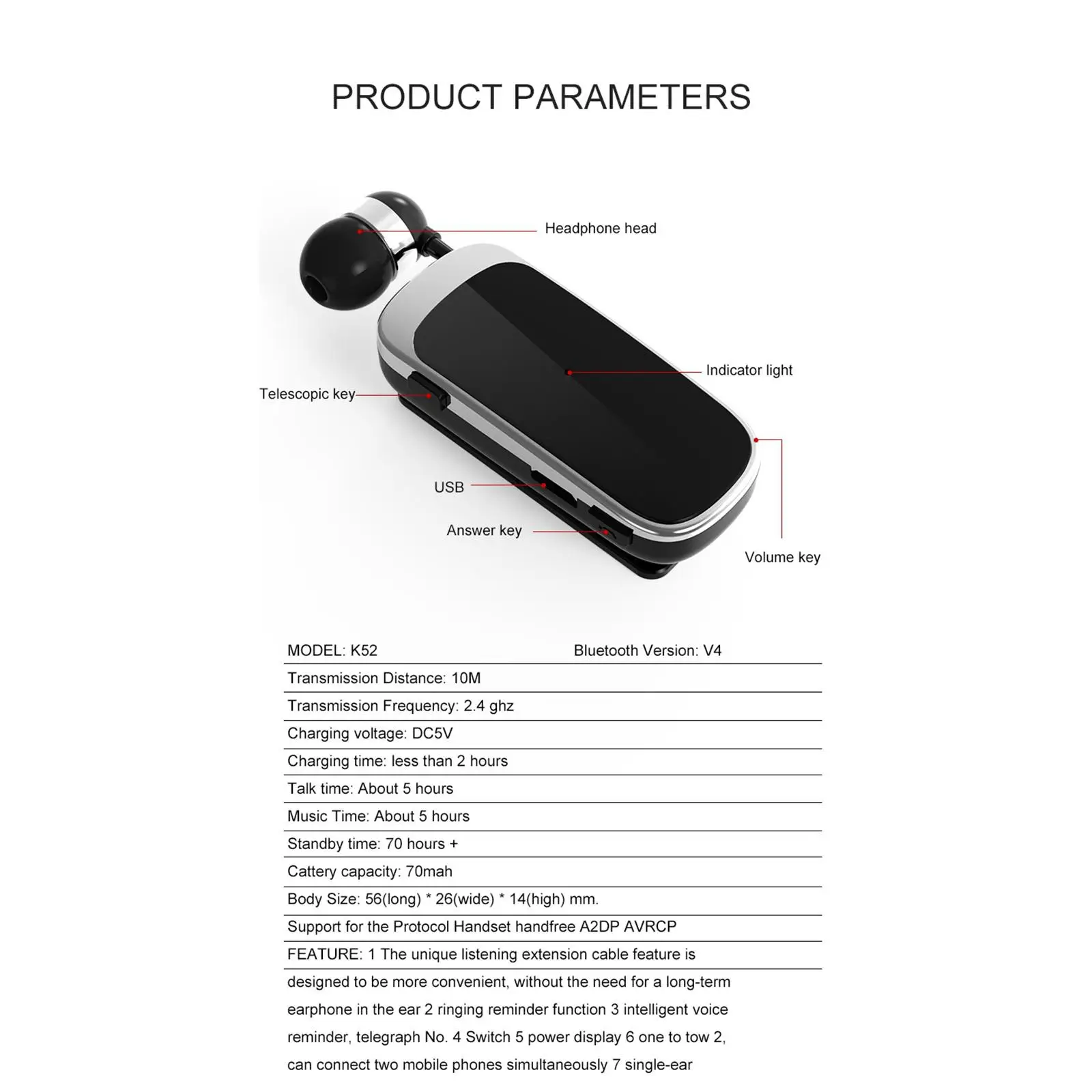 Беспроводная Bluetooth-гарнитура Fineblue K52