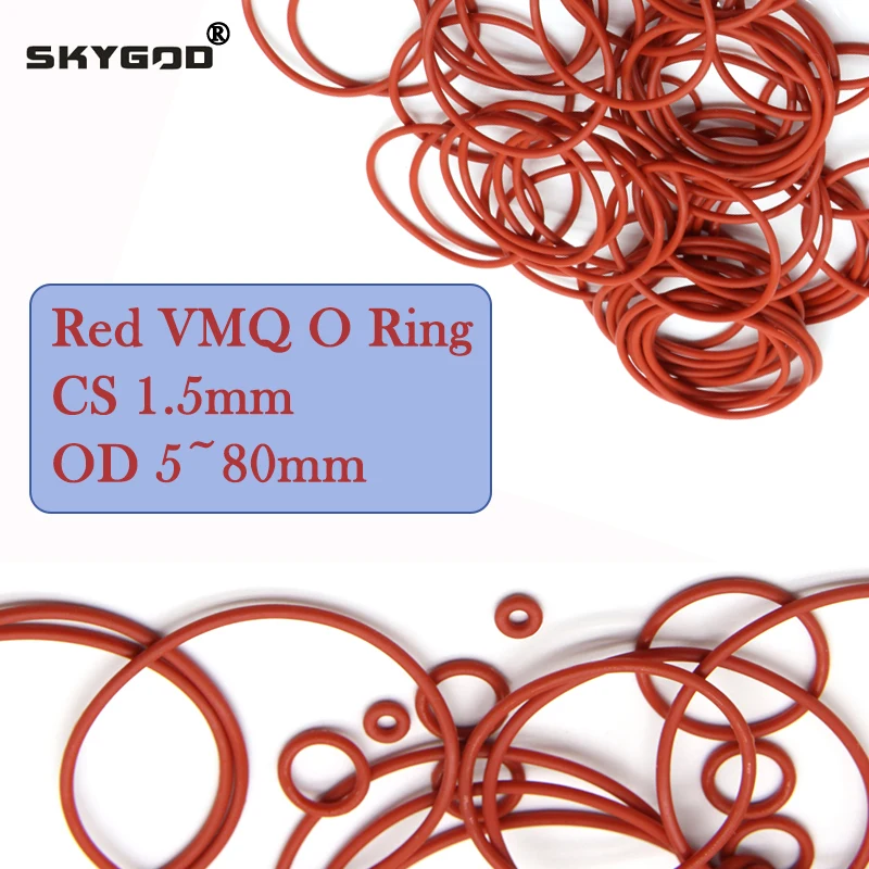 

10/50 шт. красное уплотнительное кольцо VMQ толщиной CS 1,5 мм наружный диаметр 5 мм ~ 80 мм пищевое силиконовое уплотнительное кольцо водонепроницаемая и изолированная прокладка шайба