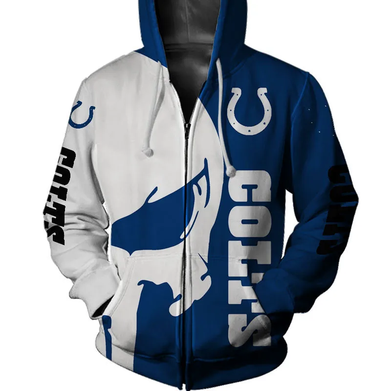 

Fashion sportswear Indianapolis men's Graffiti white skull letter U print Colts zipper hoodie
