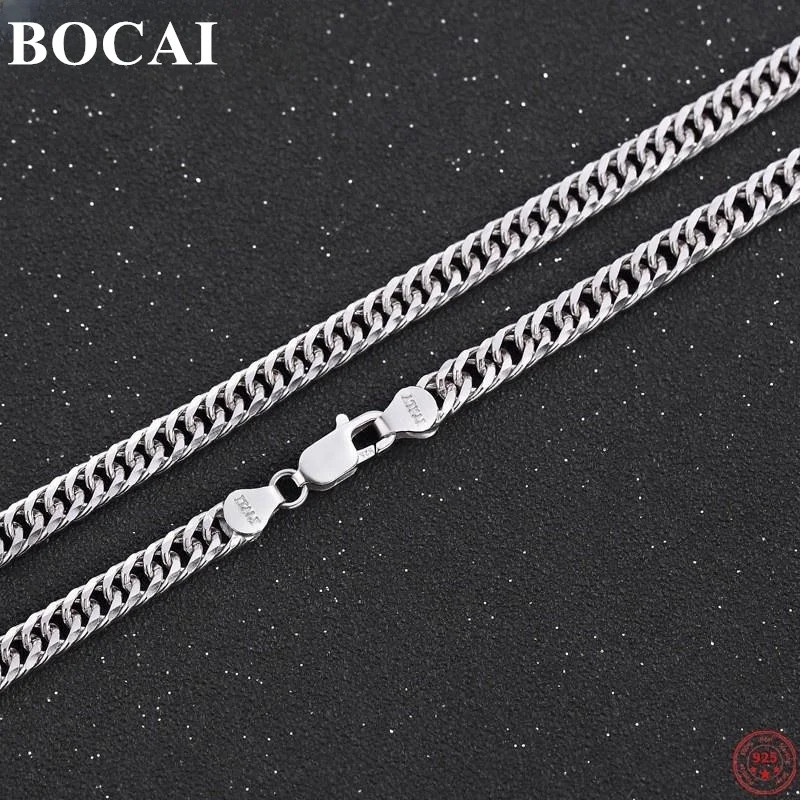 

BOCAI S925 Sterling Silver Necklace for Women Men New Fashion Flat 2mm/3mm/4mm/5mm/6mm/7mm/8mm Horsewhip-chain Argentum Jewelry