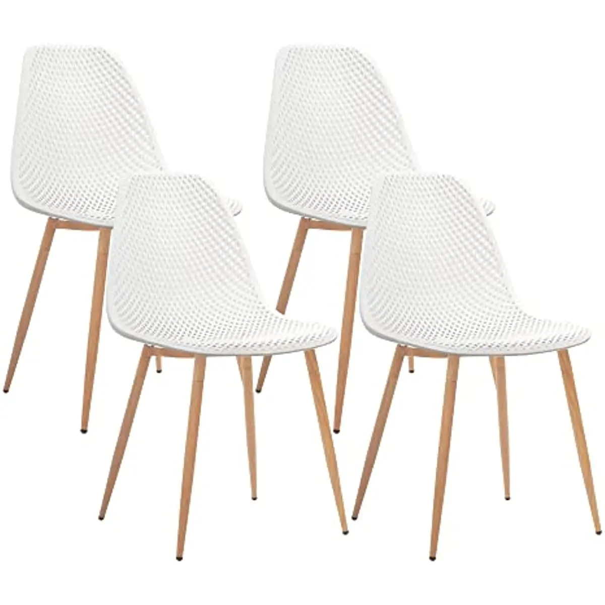 

Dining Mid Century Modern DSW Hollow Back Design Plastic Shell Armless Side Chair with Metal Legs, Set of 4, White