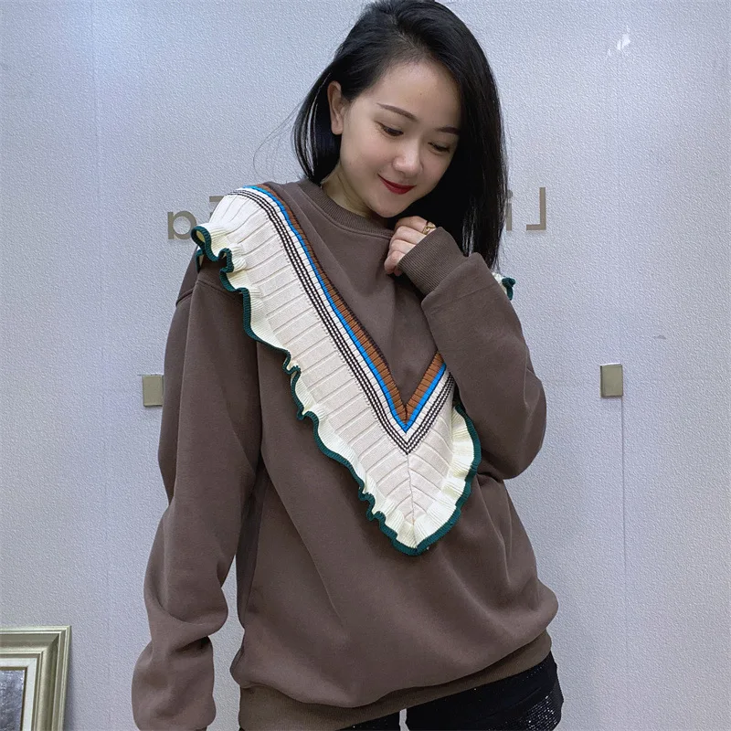 

CON New Fashion Women's Loose Thick Knit V-neck Sweater Autumn Winter Long Sleeve Casual Geometry Top