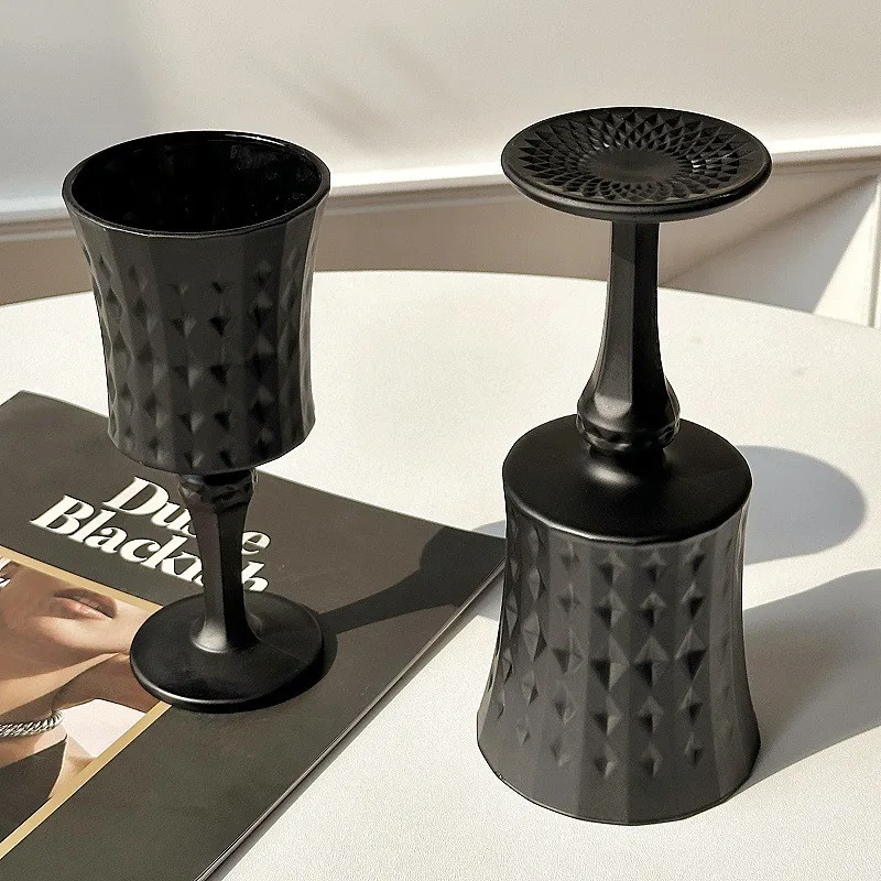 Винтажная черная чашка матовый бокал для красного вина черный набор посуды