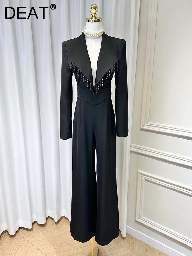 Женский комбинезон с глубоким V-образным вырезом DEAT однотонный подплечниками и