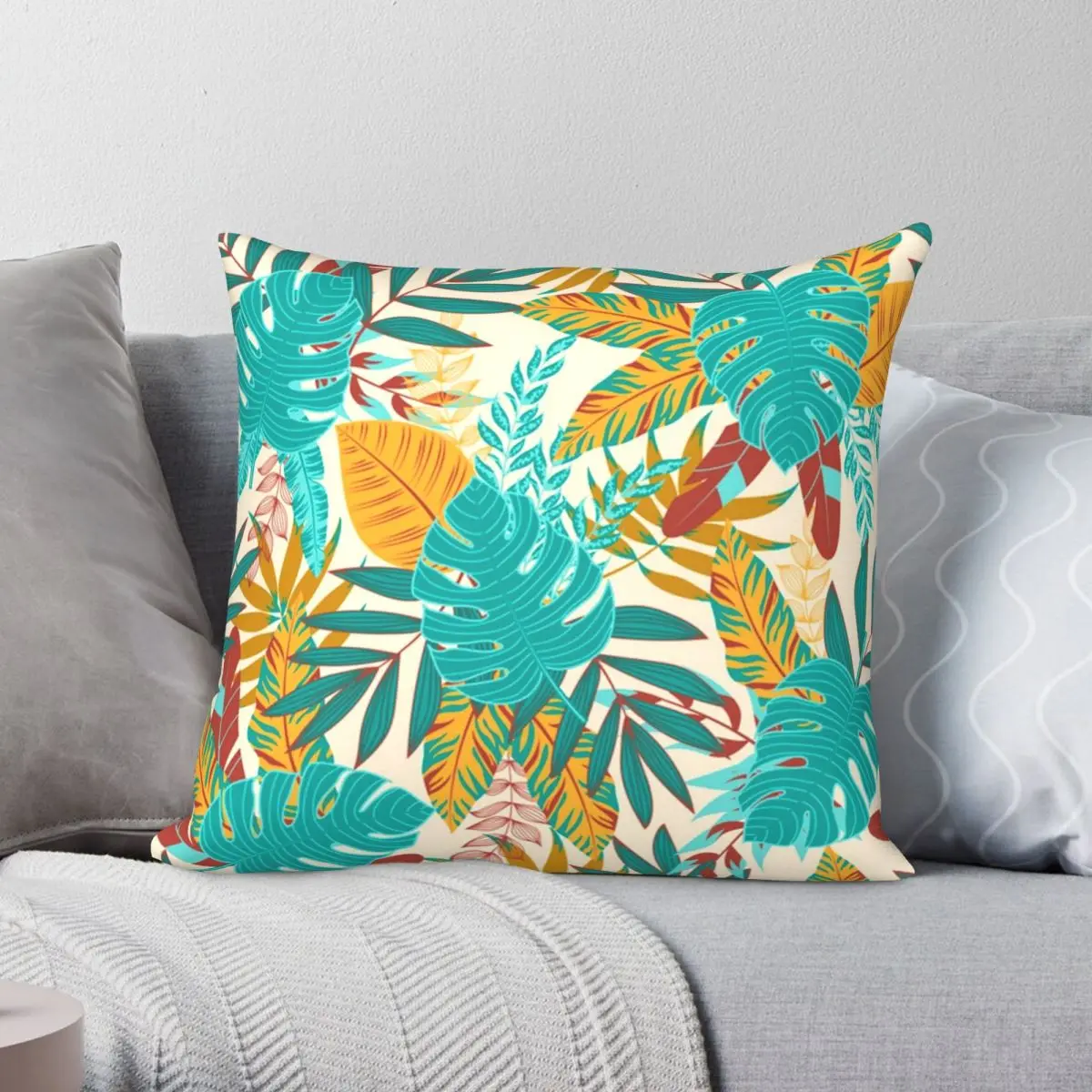

Beautiful Tropical Leaves Pillowcase Polyester Linen Velvet Creative Zip Decor Home Cushion Cover