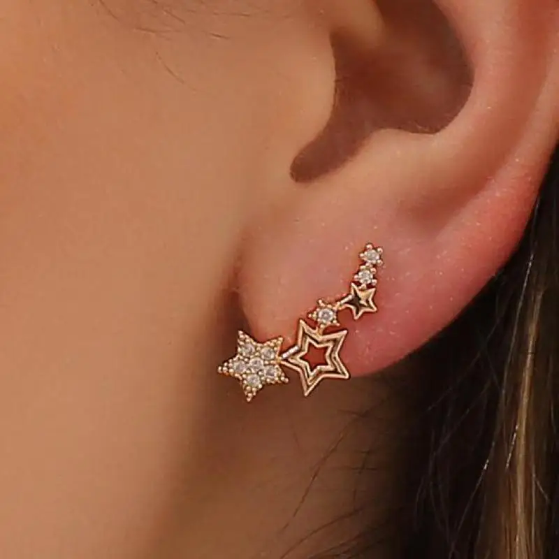 

Корейские серьги в форме звезды с кристаллами, одинарные золотые серьги-гвоздики в форме звезды для женщин, серьги, ювелирные изделия, серьг...