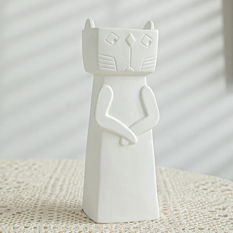 

White Cat Ceramic Ornament INS White Bisque Hydroponic Modern Minimalist Vase