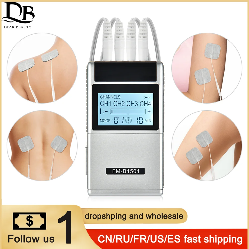 

4 Output Channel 15 Modes EMS Eletric Professional Muscle Stimulation Physiotherapy Tens Electrodes Machines Body Massager Pads
