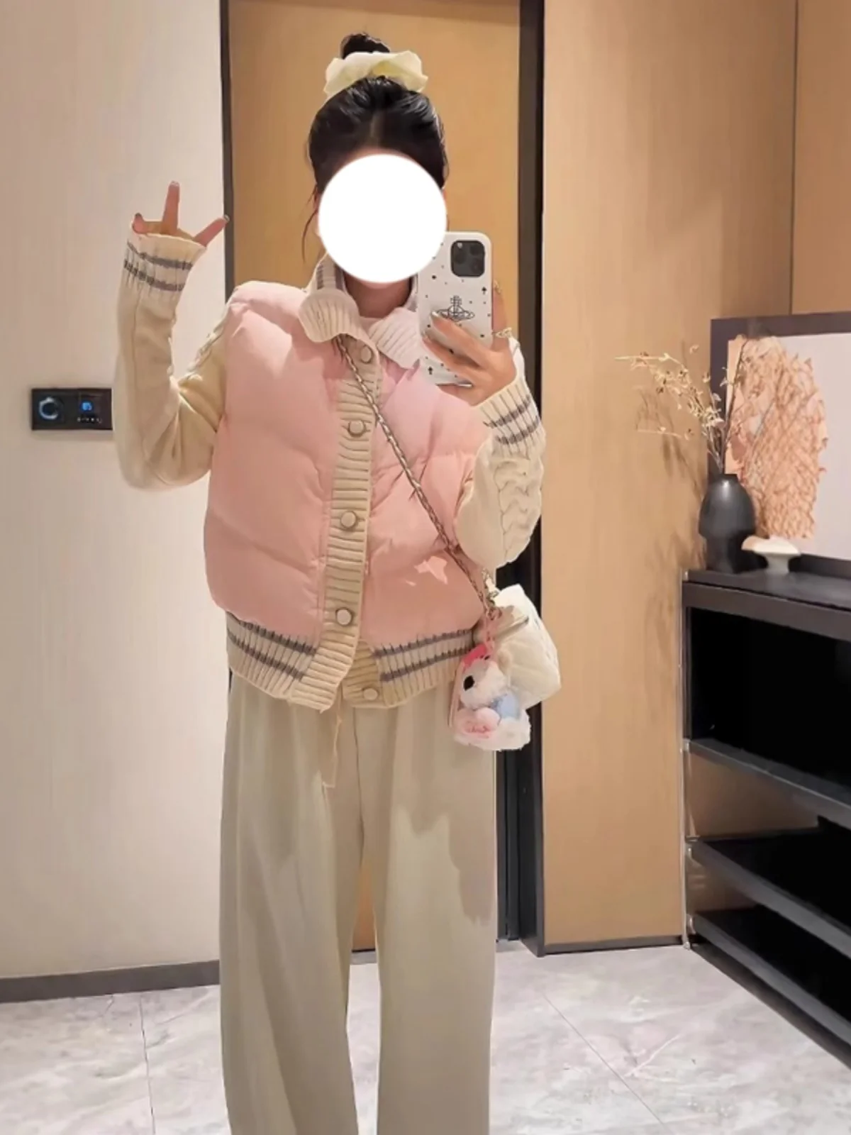 2024 зимняя изящная розовая лоскутная вязаная куртка на хлопковой подкладке